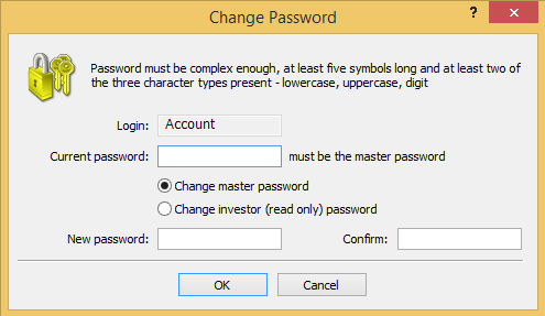 Trading account password change