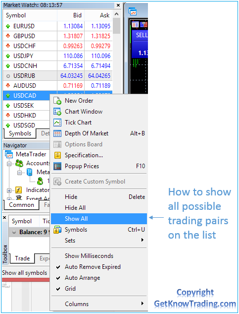 Metatrader 4  - Show All Trading Pairs