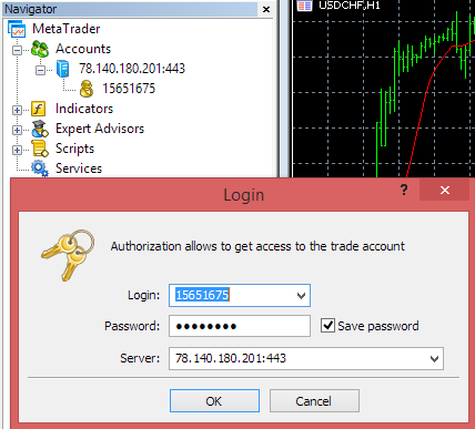 Metatrader 4 demo account - Login window