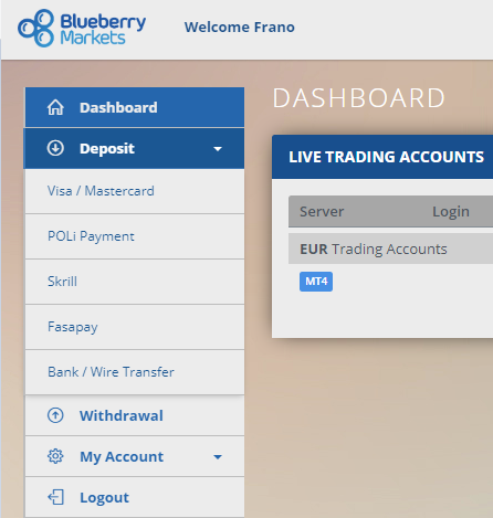 Blueberry Account Deposit