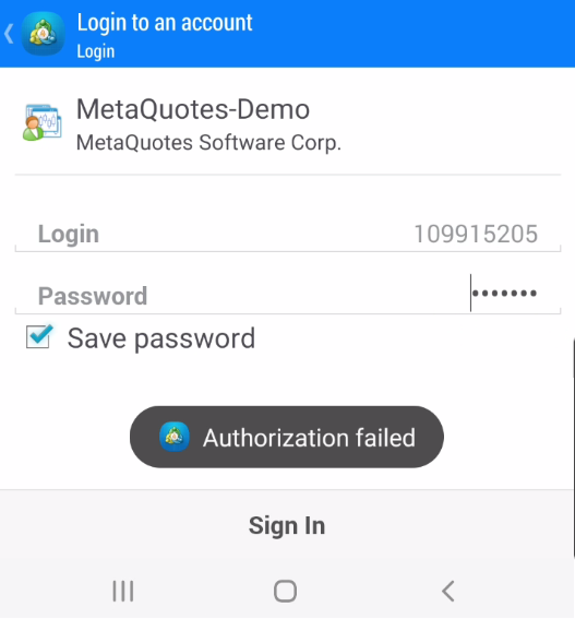 Metatrader login problem - authorization failed