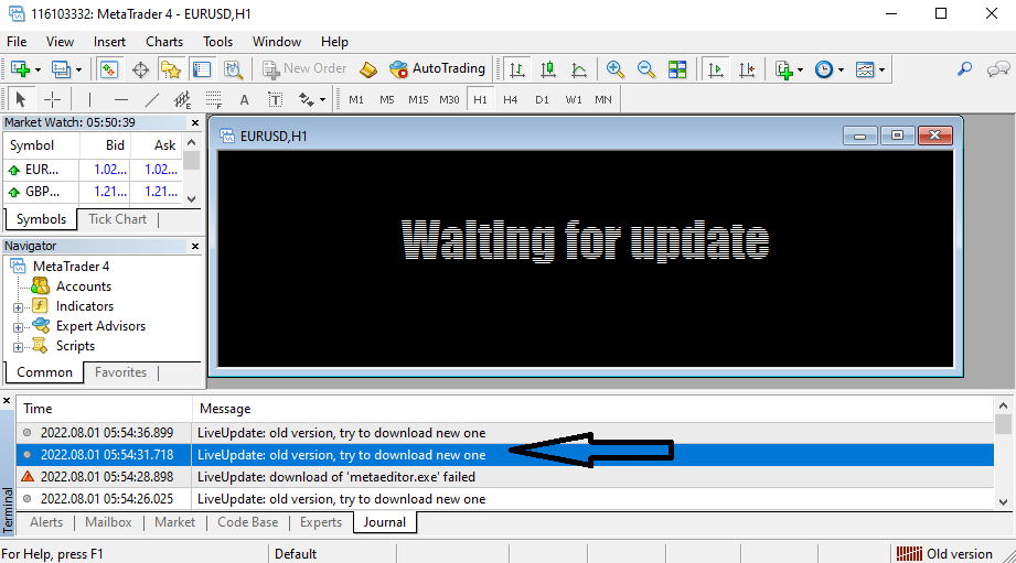 MT4 - Old version error - trying to update to a new version. Not possible