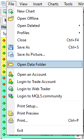 Open Data Folder of MT4