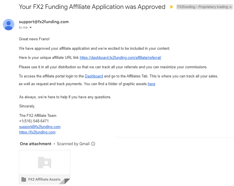 FX2 Affiliate application approved